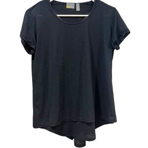 Zella Crewneck Short Sleeve Layered Cutout Racerback Top Size Small